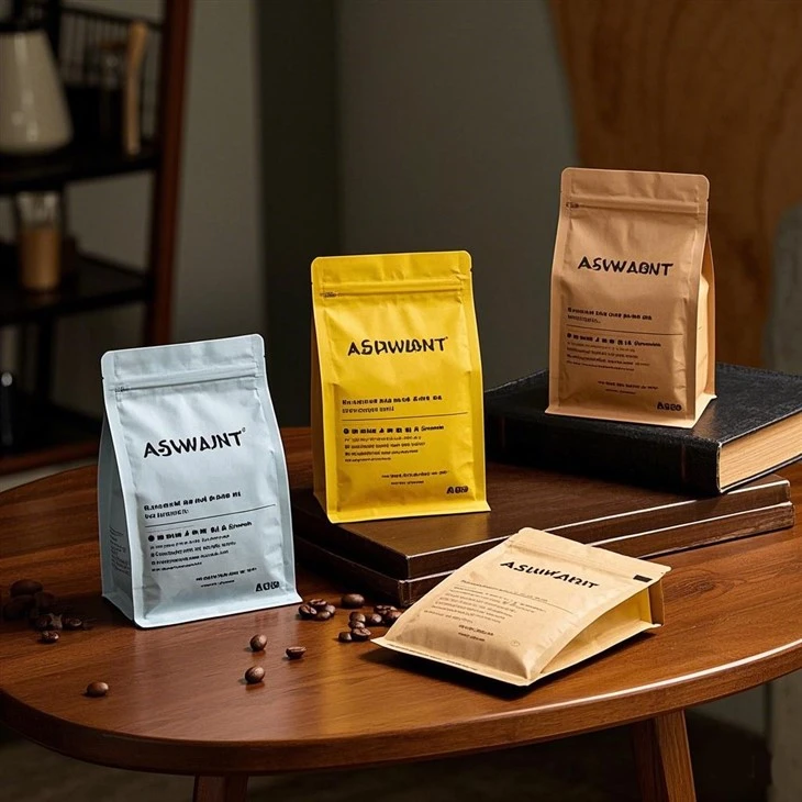 Custom Printed Resealable Square Ziplock Coffee Beans Bag Side Gusset Flat Bottom Packaging Coffee Bag With Valve And Zipper